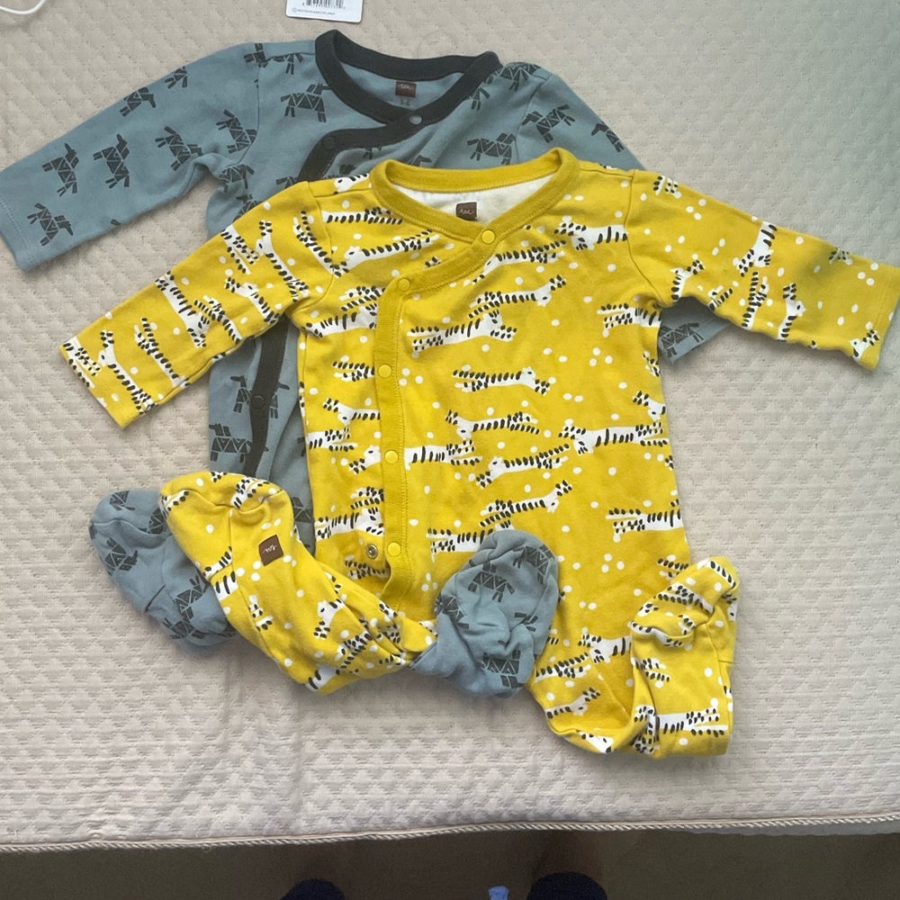 Tea collection, kimono style snap footies 3-6mo